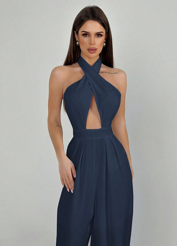 Комбінезон SHEIN комбінезон-брюки однотонний темно-синій коктейльний поліестер