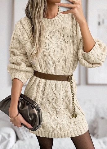 Кремовое кэжуал платье платье-свитер SHEIN однотонное