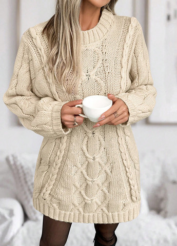 Кремовое кэжуал платье платье-свитер SHEIN однотонное