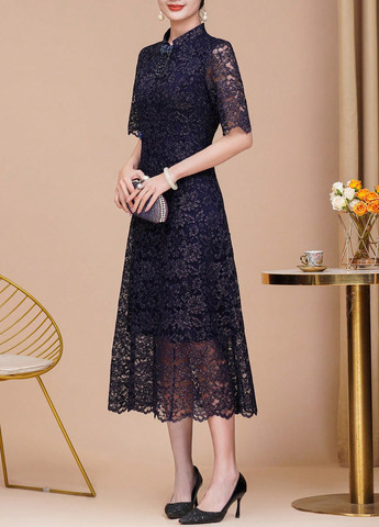 Синее коктейльное, вечернее платье SHEIN однотонное