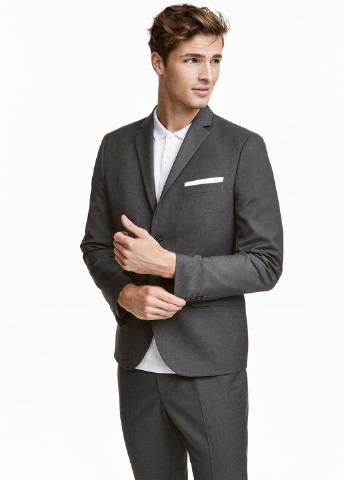Пиджак H&M с длинным рукавом однотонный тёмно-серый деловой