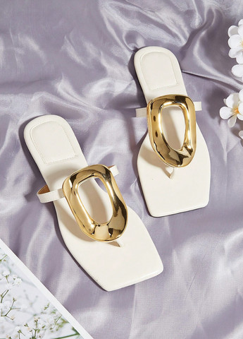 Айвори кэжуал вьетнамки SHEIN с аппликацией