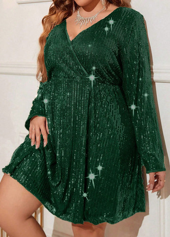 Темно-зеленое коктейльное платье клеш SHEIN однотонное