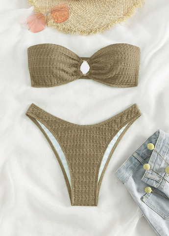 Оливковый (хаки) летний купальник (лиф, трусики) бандо, раздельный SHEIN