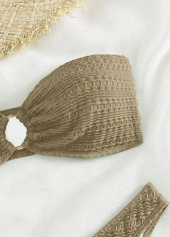 Оливковый (хаки) летний купальник (лиф, трусики) бандо, раздельный SHEIN