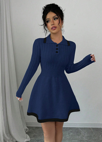 Синя кежуал сукня сукня светр SHEIN однотонна