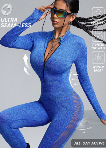 Комбінезон SHEIN комбінезон-брюки абстрактний синій спортивний поліамід