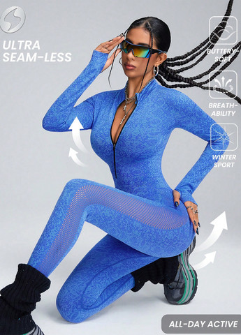 Комбінезон SHEIN комбінезон-брюки абстрактний синій спортивний поліамід