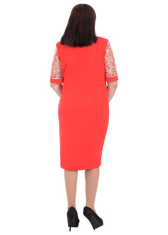 Оранжево-красное кэжуал платье Alenka Plus однотонное