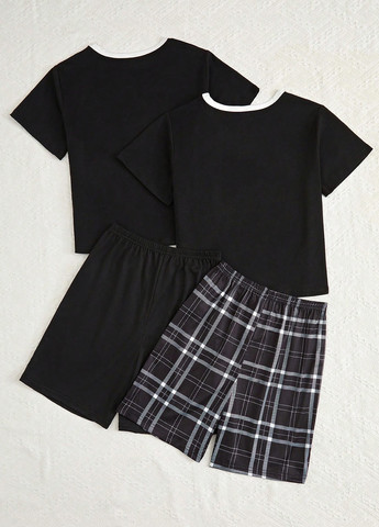 Чорна всесезон піжама, (2 шт.) (футболка, шорти) футболка + шорти SHEIN