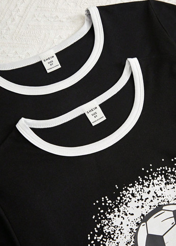 Чорна всесезон піжама, (2 шт.) (футболка, шорти) футболка + шорти SHEIN