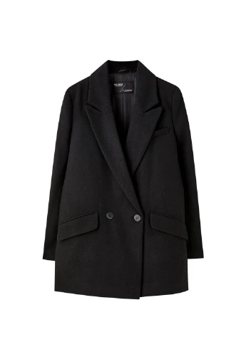 Чорне демісезонне Пальто двобортне Pull & Bear