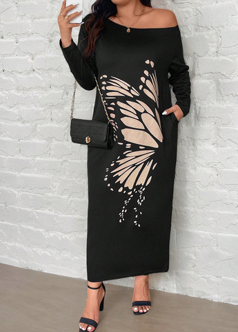 Чорна кежуал сукня футляр SHEIN метелики