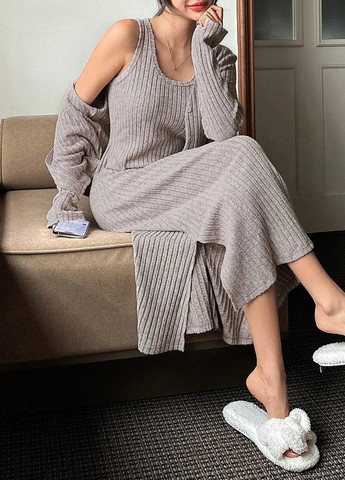 Сіро-бежевий демісезонний комплект (сукня, кардиган) SHEIN