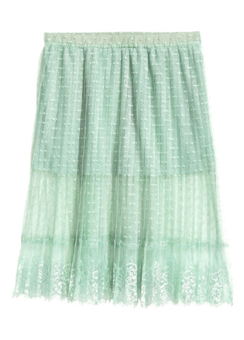 Мятная кэжуал однотонная юбка H&M клешированная, плиссе