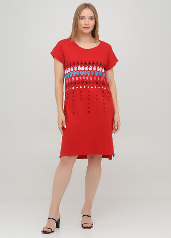 Красное кэжуал платье платье-футболка Long Island с рисунком