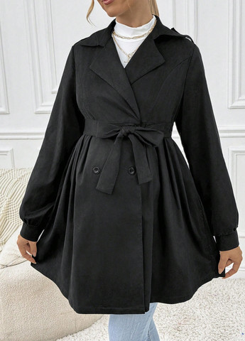 Черное демисезонное Пальто для беременных двубортное SHEIN