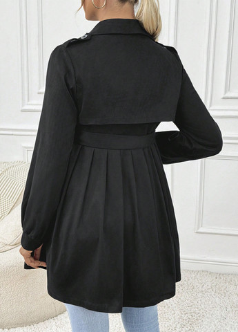 Черное демисезонное Пальто для беременных двубортное SHEIN