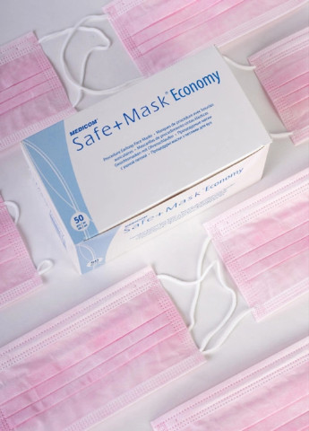 Медичні маски з петлями для вух тришарові 50 шт. Рожеві Medicom (254091999)