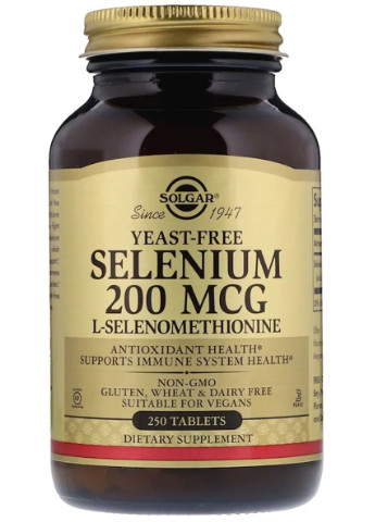 Селен, (селенометіонін), Selenium, Yeast-Free,, 200 мкг, 250 таблеток Solgar