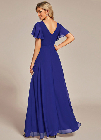 Синее вечернее платье с юбкой-солнце, в стиле ампир SHEIN однотонное