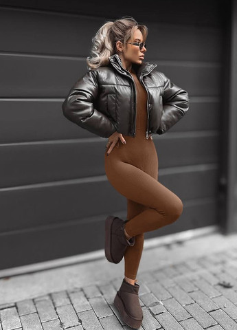 Комбинезон No Brand комбинезон-брюки однотонный коричневый кэжуал полиэстер, трикотаж