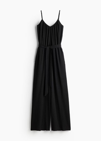 Комбинезон H&M комбинезон-брюки однотонный чёрный кэжуал полиэстер