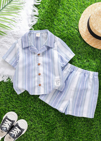 Блакитний літній костюм (сорочка, шорти) з шортами, з сорочкою SHEIN
