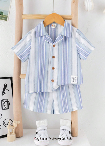 Блакитний літній костюм (сорочка, шорти) з шортами, з сорочкою SHEIN