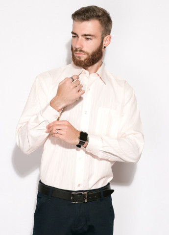Светло-бежевая кэжуал рубашка однотонная Time of Style с длинным рукавом
