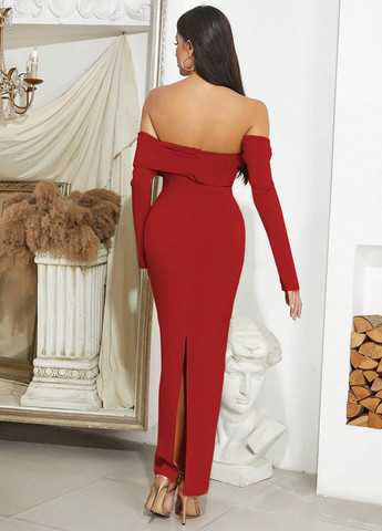 Червона коктейльна, вечірня сукня з відкритою спиною SHEIN однотонна