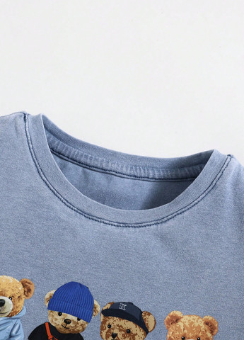 Серо-голубой летний костюм (футболка, шорты) с шортами SHEIN