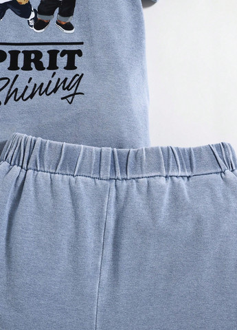 Серо-голубой летний костюм (футболка, шорты) с шортами SHEIN