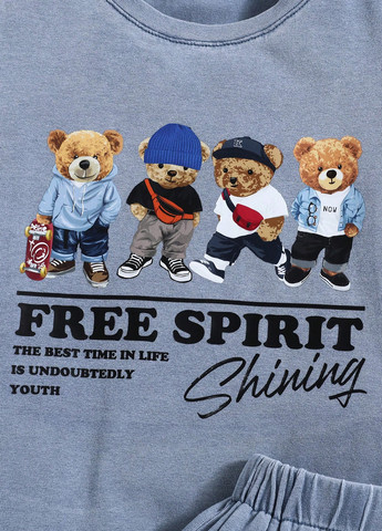 Серо-голубой летний костюм (футболка, шорты) с шортами SHEIN