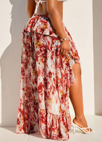 Разноцветная коктейльный цветочной расцветки юбка SHEIN а-силуэта (трапеция)