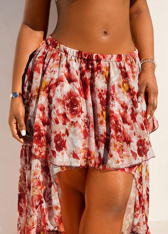 Разноцветная коктейльный цветочной расцветки юбка SHEIN а-силуэта (трапеция)