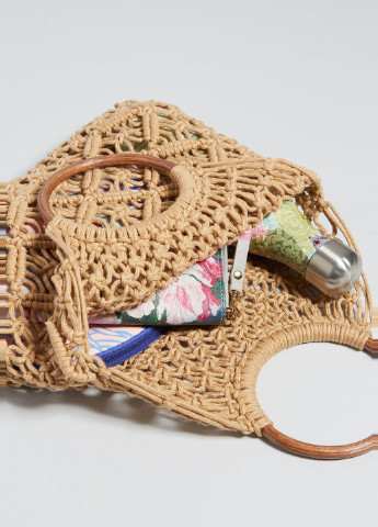 Авоська плетена з канатів з круглою дерев’яною ручкою, бежева (la2-57498) No Brand авоська темно-бежева