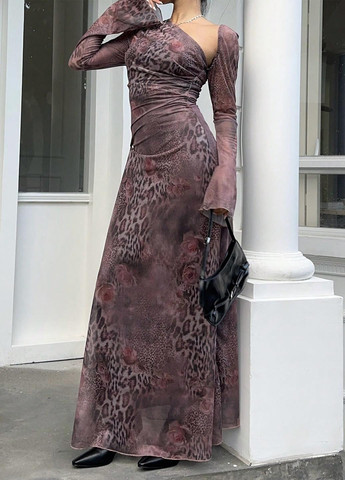 Комбінована кежуал сукня а-силует SHEIN з тваринним принтом