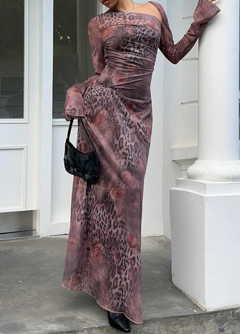 Комбінована кежуал сукня а-силует SHEIN з тваринним принтом