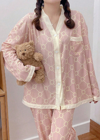 Розовая всесезон пижама (рубашка, брюки) рубашка + брюки SHEIN