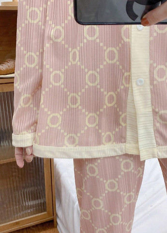 Розовая всесезон пижама (рубашка, брюки) рубашка + брюки SHEIN