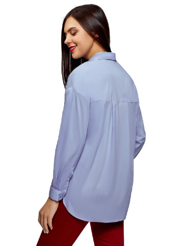 Светло-синяя кэжуал рубашка в полоску Oodji