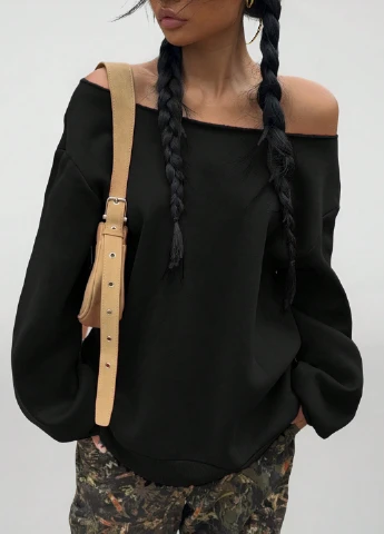 Черный свитшот SHEIN однотонный без декора (340108961)