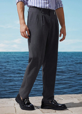 Темно-серые кэжуал, классические демисезонные прямые брюки SHEIN