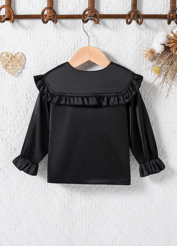 Черная однотонная блузка с баской SHEIN демисезонная