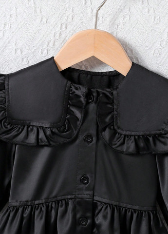 Черная однотонная блузка с баской SHEIN демисезонная