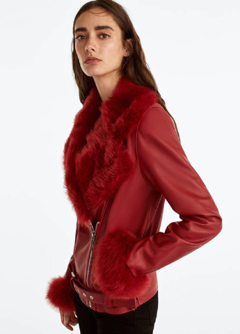 Темно-красная демисезонная куртка кожаная Uterque