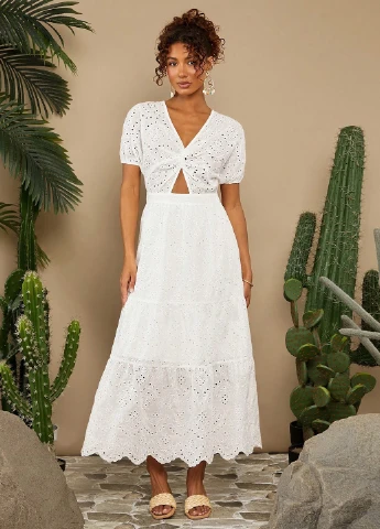 Белое кэжуал платье а-силуэт SHEIN однотонное