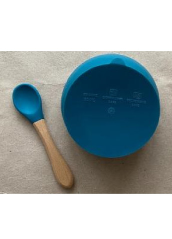 Детская силиконовая миска тарелка посуда для детей на присоске с ложкой (6741253-Т) Тёмно-синяя Francesco Marconi (251339190)