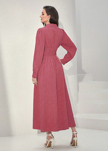 Темно-розовое кэжуал платье клеш, в стиле ампир, рубашка SHEIN однотонное